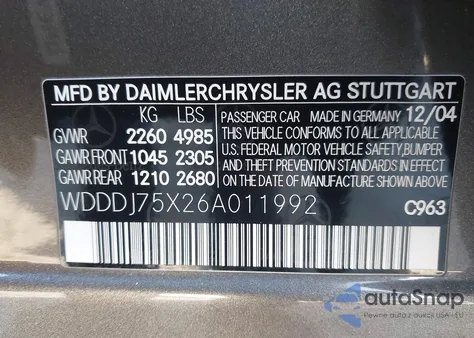 2006 Mercedes-Benz Cls 500 z USA, uszkodzony, nr VIN WDDDJ75X26A011992